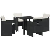 vidaXL set od 5 komada za objedovanje u vrtu s jastučićima crni poli ratan, vrtni stol crni 80x80x73 cm kaljeno staklo | shoptok.hr