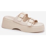 Boto Wedge And Platform Women's Slippers With Buckles Light Beige Nitarelia | shoptok.hr