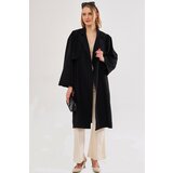 armonika Women's Black Ennea Trench Coat Sleeves Pleated Belted Cuff Laced Detail cene