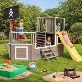 Kinder Home Dečija drvena penjalica Piratski brod sa toboganom i peskarnikom 310×320×180 cm Cene