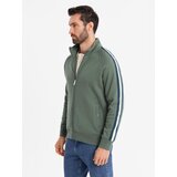 Ombre Men's sweatshirt with high collar and stripes - olive | ePonuda.com