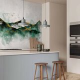  Foto tapeta - Abstract landscape - green mountains with golden patterns and birds 250x175 Vodootporna | shoptok.hr