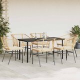  7-dijelni vrtni blagovaonski set s jastucima poliratan i staklo Smeđa 200 x 100 x 74 cm | shoptok.hr