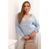 Kesi Włoski Women's openwork sweater with a V-neck and gold buttons blue Cijene