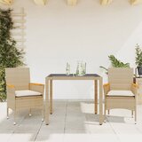  3-dijelni vrtni blagovaonski set s jastucima poliratan i staklo Bež 90 x 90 x 75 cm | shoptok.hr