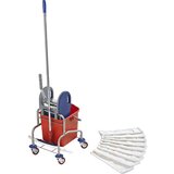 eurokraft pro Komplet čistilnih vozičkov iz nerjavečega jekla, komplet s 25-l vedrom z ožemalom za mope, kovinska kolesa in mop | Shoptok.si