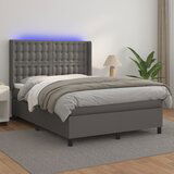 vidaXL Box spring postelja z vzmetnico LED siva 140x200cm umetno usnje Cene