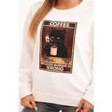 Kesi Włoski Women's cotton sweatshirt with a cat print and text ecru | Shoptok.si