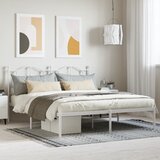 Maison Chic Kovinski Posteljni okvir - Dvoposteljna postelja - Zakonska postelja z vzglavjem bel 160x200 cm, (21692918) | Shoptok.si