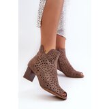 Boto Brown Halania Women's Open Toe Eco Suede Ankle Boots with High Heel | Shoptok.si