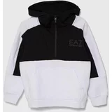 Ea7 Emporio Armani Otroški pulover bela barva, s kapuco