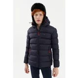 River Club Boys' Waterproof And Windproof Thick Lined Navy Blue Hooded Coat