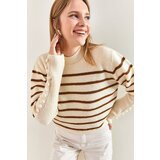 Bianco Lucci Women's Striped Knitwear Sweater with Cufflinks Cene