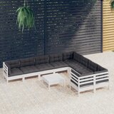  10-dijelna vrtna garnitura od borovine s jastucima bijela | shoptok.hr
