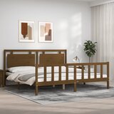vidaXL Posteljni okvir z vzglavjem medeno rjav 200x200 cm trden les Cene
