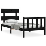 The Living Store Posteljni okvir z vzglavjem črn 100x200 cm trden les - Posteljni Okvir, (21530718) | Shoptok.si