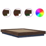 vidaXL Posteljni okvir z LED lučkami rjavi hrast 135x190 cm inž. les, (21142463) | Shoptok.si