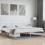 vidaXL Kovinski posteljni okvir z vzglavjem bel 193x203 cm Cene