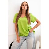 Kesi Włoski Women's cotton blouse with V-neckline and short sleeves green Cijene