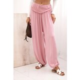 Kesi Włoski Women's viscose trousers with wide leg and ruffles dark pink | shoptok.hr