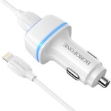Borofone avtopolnilec BZ14 2x usb a 2,4 a s kablom 1m lightning iphone 5, 6, 7, x, 13, 14 - bel Cene