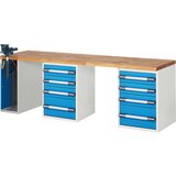 eurokraft pro Delovna miza, modularni sistem serije 7, 8 predalov, 1 primež na levi strani, ŠxG 2500 x 700 mm Cene
