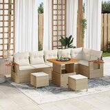 vidaXL Vrtna sedežna garnitura z blazino 9 pcs Bež Poly ratan | Shoptok.si
