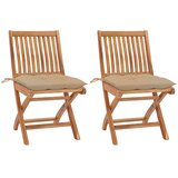  Sklopive stolice 2 kom s bež jastucima od punog tikovine | shoptok.hr