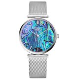 Pierre Ricaud Ženski quartz shell plavo srebrna modni ručni sat sa srebrnim pancir kaišem ( p22096.511aq ) cene