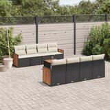 Maison Chic Seti vrtnega pohištva - Vrtna garnitura - Vrtni pohištvo set 9-delna z blazinami črn poli ratan, (21798315) | Shoptok.si