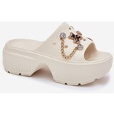 Boto Foam Women's Slippers on a Massive Platform with Golden Accents Ecru Ivoriel | Shoptok.si