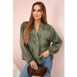 Kesi Włoski Cotton shirt blouse with hearts khaki Cijene