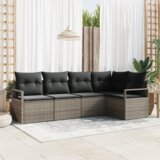 vidaXL 5-delni vrtni kavč set z blazinami siv poli ratan | Shoptok.si