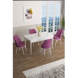 Hanah home trpezarijski set Han, sto na razvlačenje i 4 stolice, ploča u dekoru belog mermera, ljubičasta tkanina Jerry | Eponuda.com