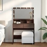 The Living Store Toaletna mizica z LED lučkami rjavi hrast 80x41x134,5 cm - Toaletna Mizica, (21671107) Cene