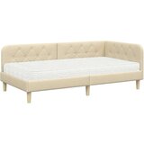 vidaXL Kotna postelja z vzmetnico z vzglavjem krema 90 x 200 cm blago | Shoptok.si