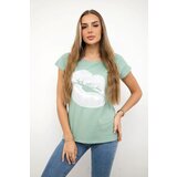 Kesi Blouse with dark mint lip print | shoptok.hr