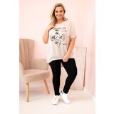 Kesi Włoski Plus Size women's blouse made of viscose with floral print and inscription beige | Shoptok.si
