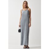  Women's Gray Strappy Summer Pleated Dress | Shoptok.si