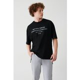 Avva Men's Black Oversize 100% Cotton Crew Neck Text Printed T-Shirt Cene