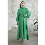 InStyle Belted Embroidered Embroidery Dress - Green