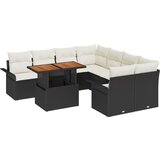 vidaXL 9-delni vrtni sofa komplet s blazinami črn poli ratan, 2-sedežna vrtna sofa s shrambo in blazinami črn poli ratan | Shoptok.si