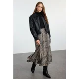 Trendyol Brown Leopard Patterned Woven Skirt