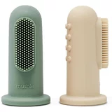 Mushie Finger Toothbrush otroška zobna ščetka za na prst Shifting Sand/Cambridge Blue 2 kos