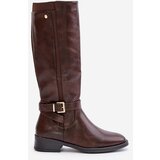 Boto Women's Insulated Flat Heel Boots With Gold Buckle Brown Arsisna | ePonuda.com