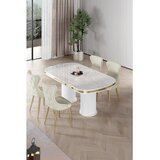 Hanah home trpezarijski set Galya, sto i 4 stolice, ploča u dekoru belog mermera, zlatne noge, krem tkanina Babyface | Eponuda.com