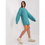 Fashionhunters Turquoise knitted dress with cables