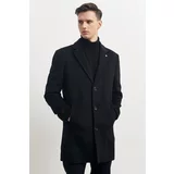 ALTINYILDIZ CLASSICS Men's Black Standard Fit Regular Cut Mono Collar Wool Coat