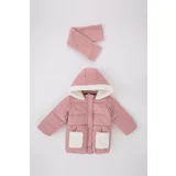 Defacto Girl Baby Waterproof Fleece Lined Hooded Coat Scarf 2-Piece Set