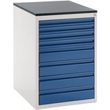 RAU Predalnik s teleskopskimi vodili, višina 820 mm, predali 4 x 60, 4 x 120 mm, svetlo siva / encijan modra, širina 580 mm | Shoptok.si